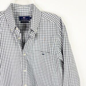 Vineyard Vines Shirt Mens Medium White Gray Gingham Check Classic Fit Cotton
